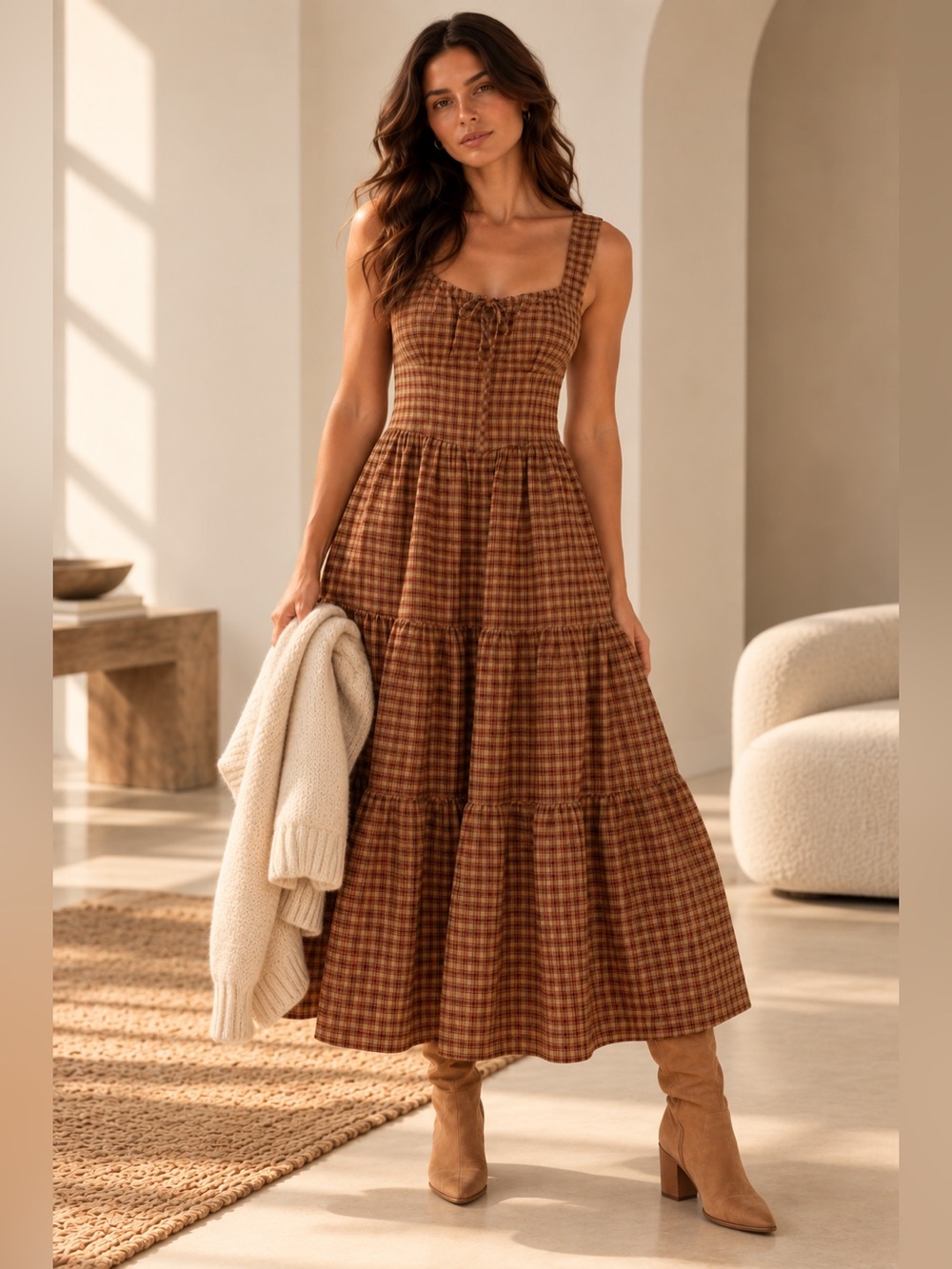 Tuckernuck’s Moon River Gorgeous Fall Plaid Tiered Dress